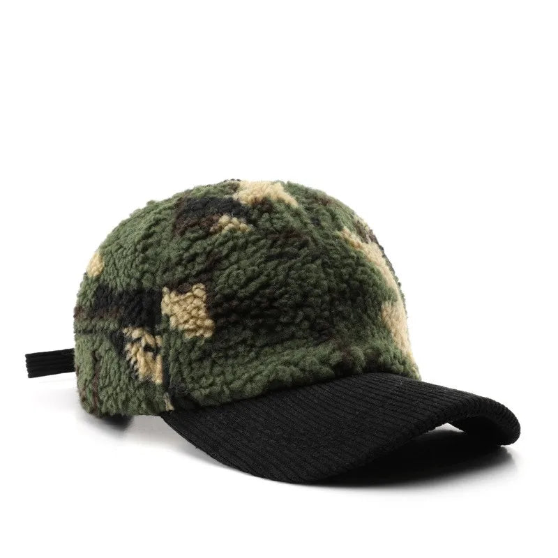 Autumn and winter men and women warm thick camouflage corduroy baseball cap men's winter wool fashion cap