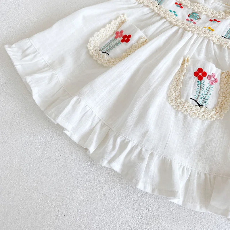 Summer Baby Bodysuits Infant Girls Dress Embroidery Flower One Piece Baby Clothing