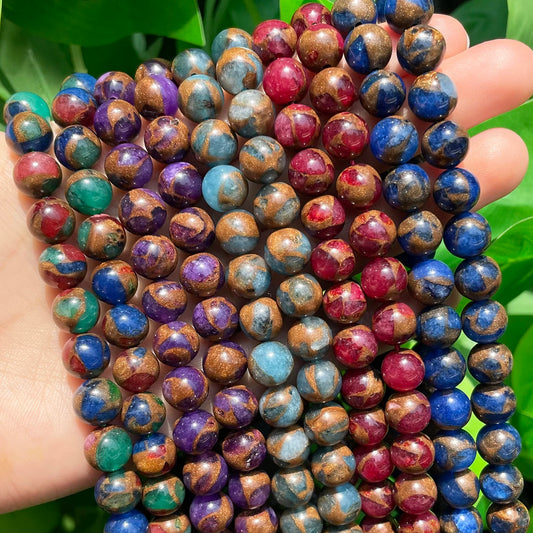 Natural Cloisonne Stone Beads Multicolor Loose Round Spacer Beads for Jewelry Making Needlework Diy Charm Bracelet 15'' 4-12mm