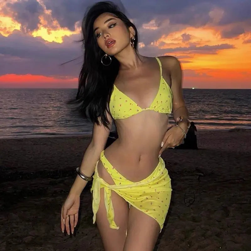 Sexy Bikini Tee-piece Set Separable Swimsuit Women's Small Chest Gathered Beach Vaion Bikini Nylon Polyester Spandex
