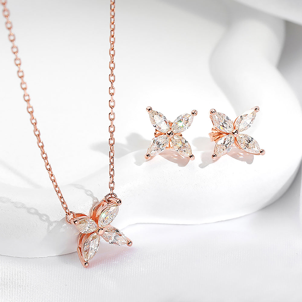 Butterfly Moissanite Jewelry Sets for Women 925 Silver Marquise Cut Diamond Pendant Necklace Stud Earrings with Certificates