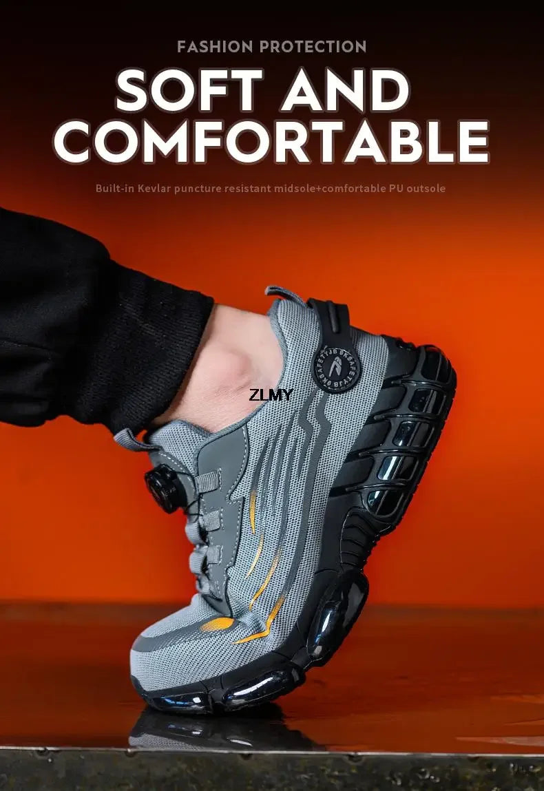 Rotary Button Safety Shoes Men Steel Toe Sneakers Puncture Proof Work Safety Boots Air Cushion Sport Work Shoes Anti-smash Boots