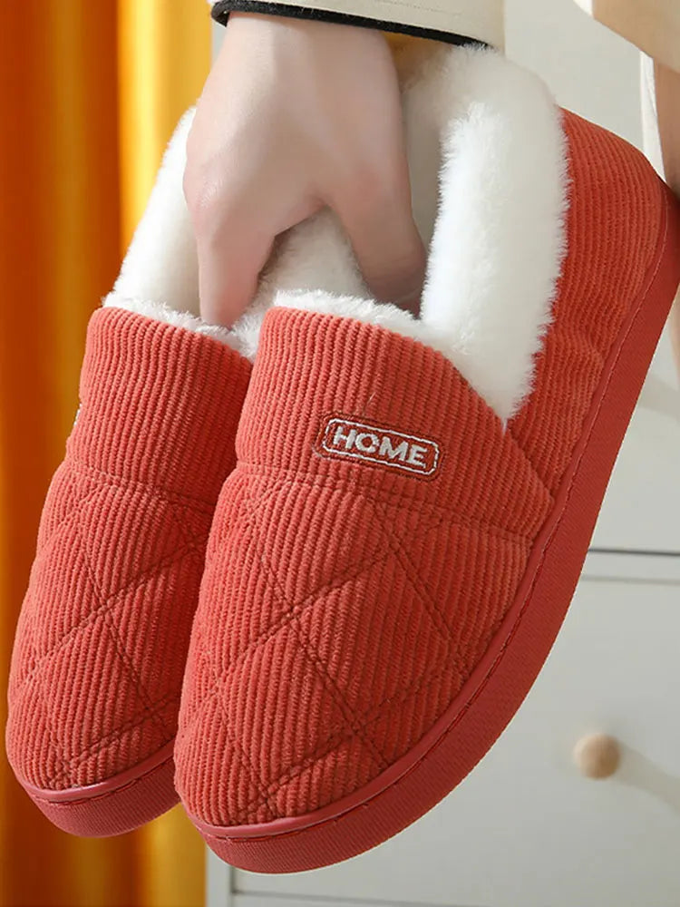 Shevalues Women Plush Slippers Winter Warm Fur Antiskid Cloud Slippers Outdoor Breathable Thick Flat Sole Slipper Home Slippers