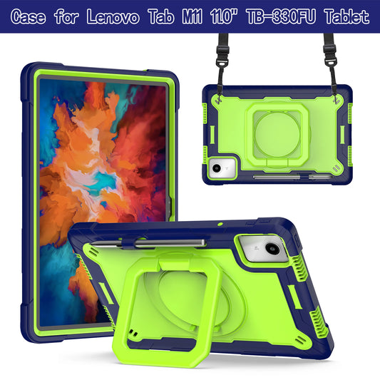 Stand Case for Lenovo Xiaoxin Pad 2024 Tab M11 TB-330FU TB-331FC Tablet Cover With 360 Rotating Handle Grip and Shoulder Strap