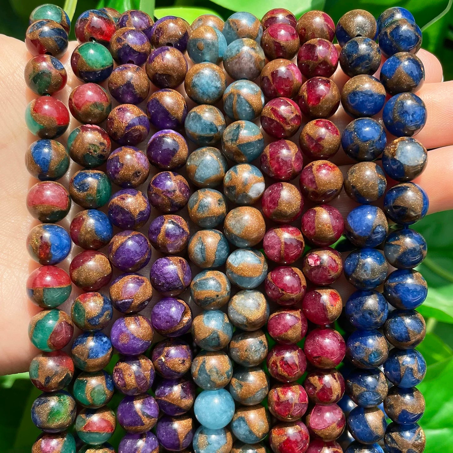 Natural Cloisonne Stone Beads Multicolor Loose Round Spacer Beads for Jewelry Making Needlework Diy Charm Bracelet 15'' 4-12mm