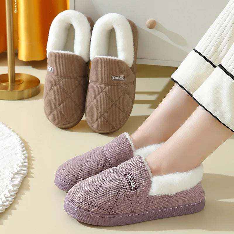 Shevalues Women Plush Slippers Winter Warm Fur Antiskid Cloud Slippers Outdoor Breathable Thick Flat Sole Slipper Home Slippers