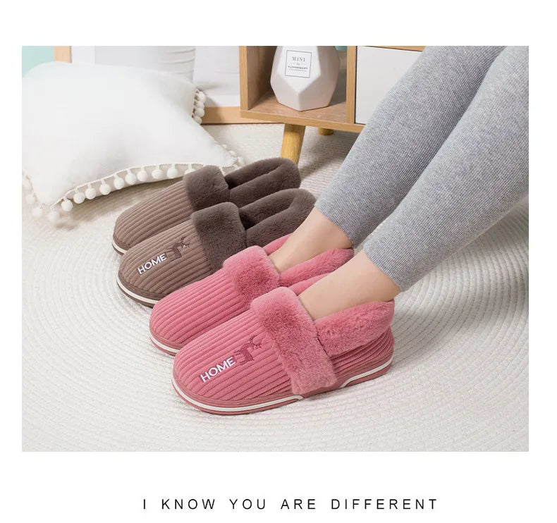 Comwarm New Women Slippers Winter Warm Plush Fur Antiskid Cloud Slippers Outdoor Breathable Thick Flat Sole Soft Home Slippers