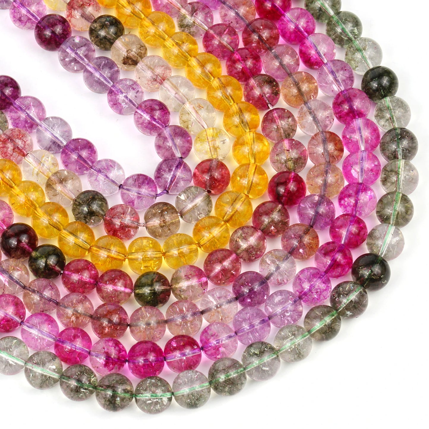 6/8/10mm High Quality Cracked Crystal Beads Round Multicolor Quartz Beads For Jewelry Making Diy Charm Bracelet Accessories 15''