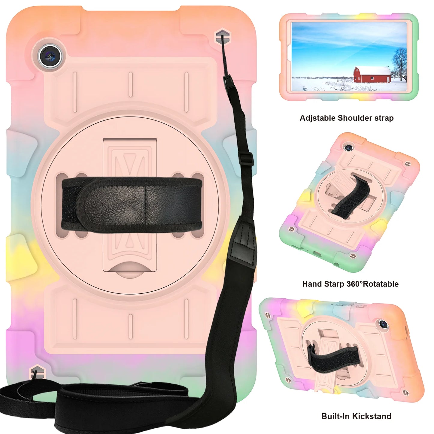 Case for Samsung Galaxy Tab A9 8.7 inch 2023 SM-X110 X115 X117 360 Rotating Kickstand Cover Shockproof With Hand Shoulder Strap