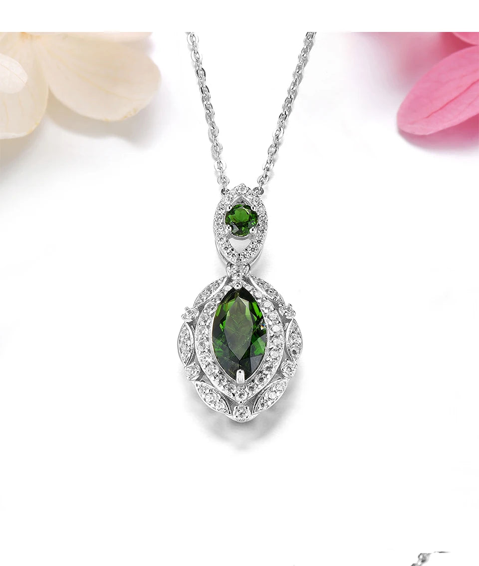 Natural Green Diopside 925 Sterling Silver Pendant 1.8 Carats Genuine Gemstone Special Style Fine Jewelry for Engagement Gift