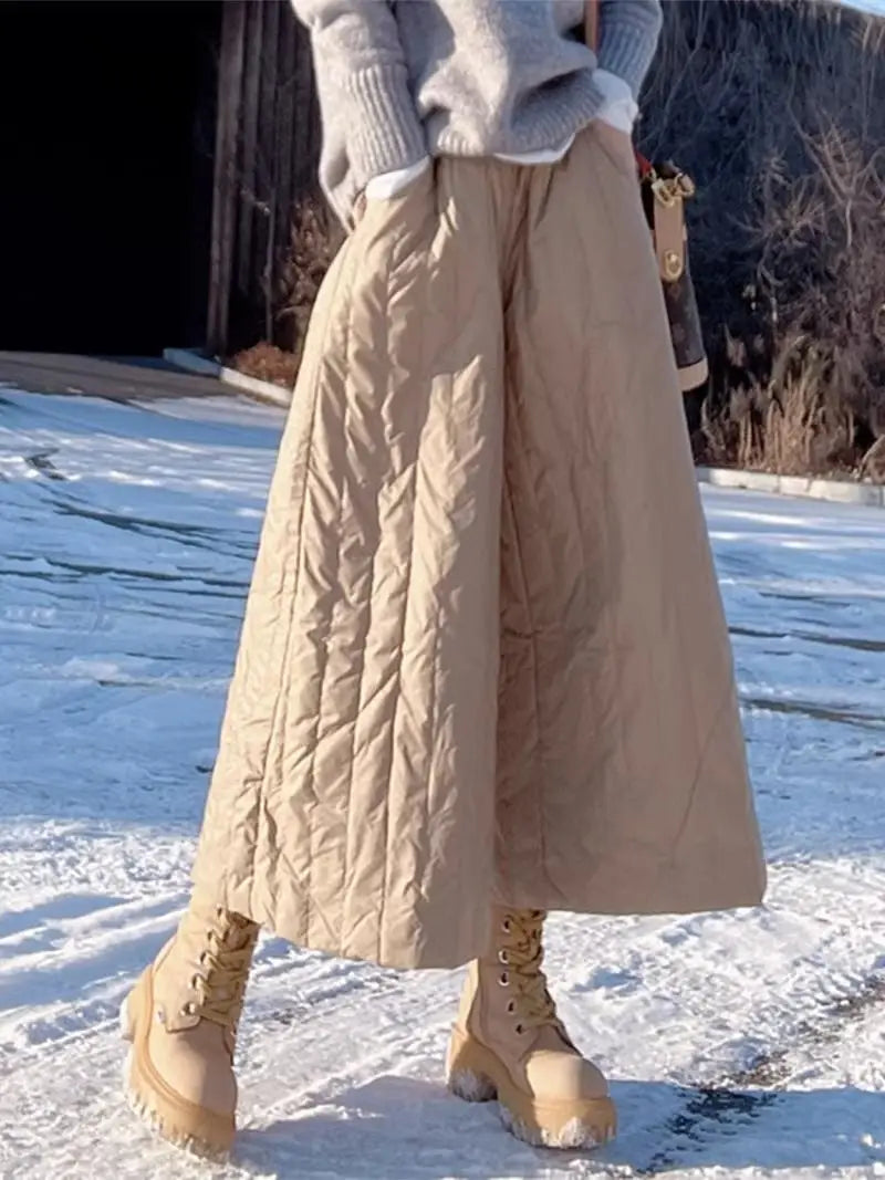 Autumn Winter Thick Long Skirt White Wide Leg Cotton Loose Pleated Maxi Skirts for Women Jupe Vintage A Line High Faldas Mujer