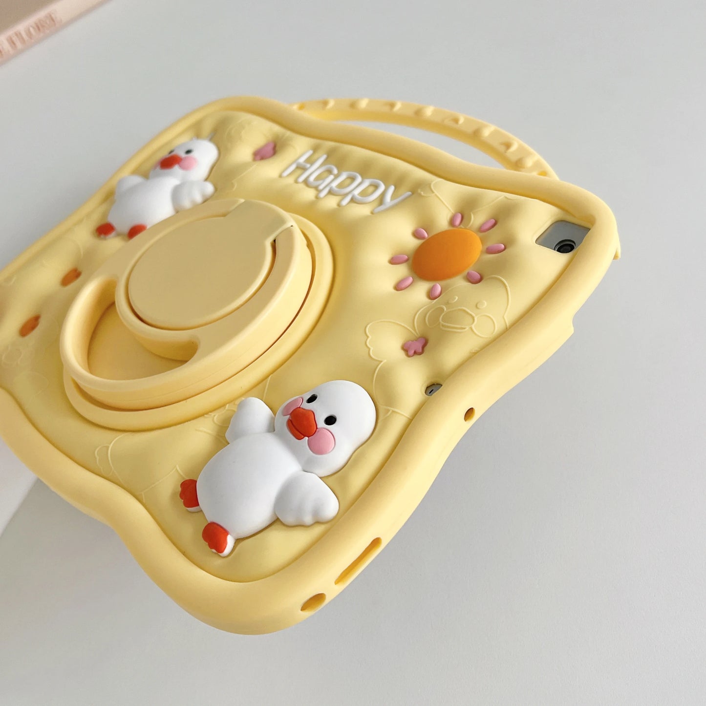 Soft Silicone Case For Huawei Honor Pad 9 12.1" HEY2-W09 V6 V7 2020 2021 10.4 inch 360 Rotating Stand Cover Cute Duck Kids Funda