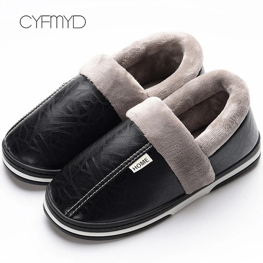 Warm Home Slippers for Men Massage Memory Foam Winter Household Slippers for Male Indoor Shoes Leather Non-Slip Plus Size 50 51