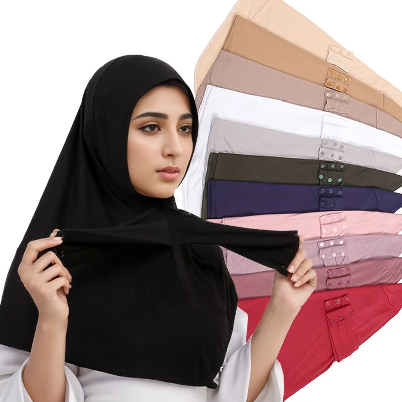 New Modal Muslim Hijab Cap Strap Button Instant Undercap Head Wrap For Women Inner Solid Color Adjustable Elastic Islam Turban