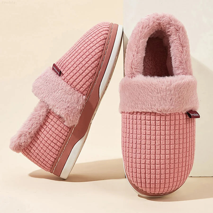 Winter Home Slippers for Women Bedroom Anti-slip House Cotton Shoes Warm Plush Couples Indoor Slippers