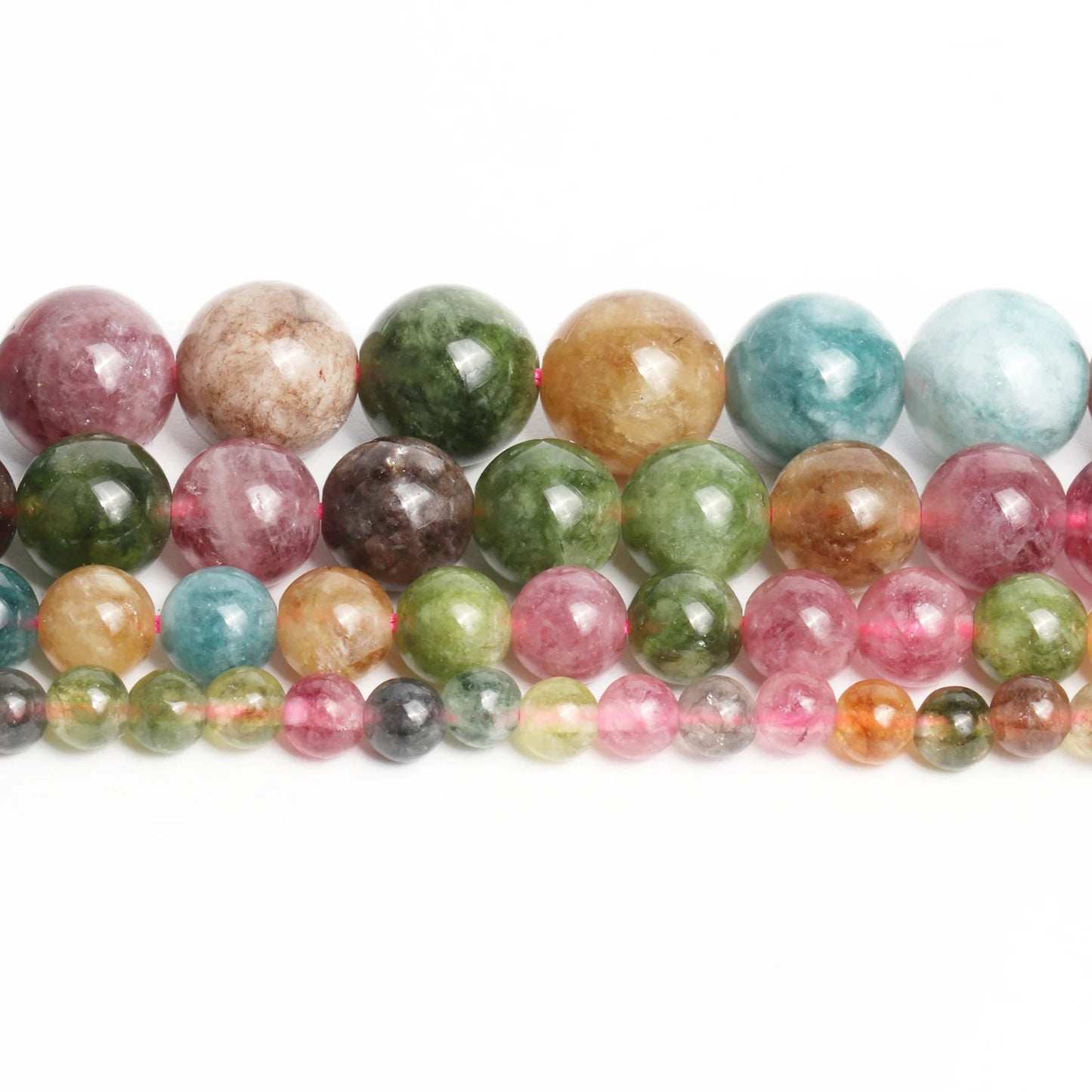 4/6/8/10mm AA Colorful Tourmaline Beads Natural Stone Round Loose Beads for Jewelry DIY Earring Bracelet Making Accessories 15''