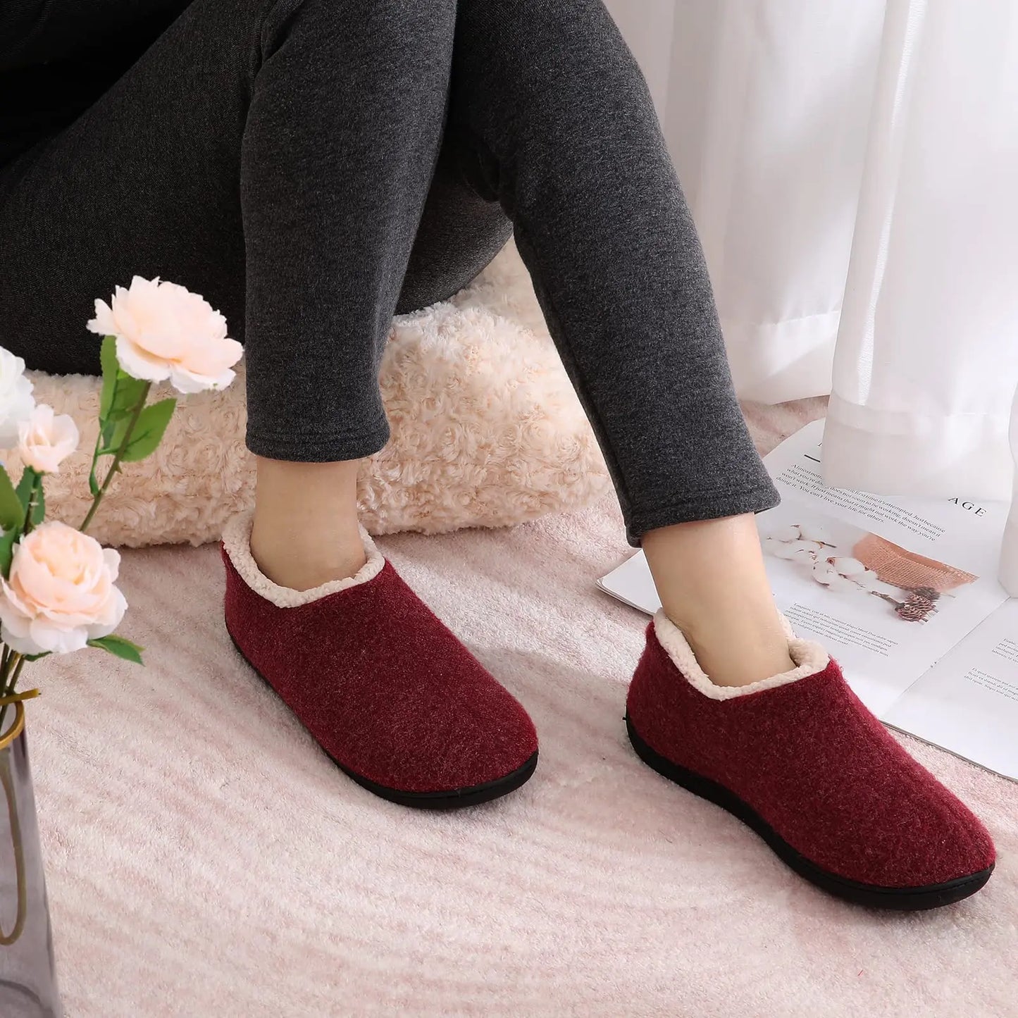 Bebealy New Women Fuzzy Women Shoes Indoor Warm Fluffy Cotton Women Shoes Winter Antiskid Outdoor Shoes With Rubber Sole Shoes