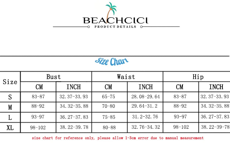 BEACHCICI Bikini 2 Piece Set Women Summer Sexy Fashion Printed Suspender Tie up Pleated Backless Lace Up Holiday Beach Swimsuit
