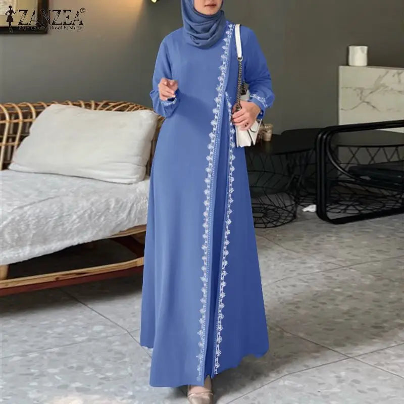 Spring Lace Crochet Maxi Dress Muslim Turkey Abaya Elegant Loose Vestidos Women Long Sleeve O Neck IsIamic Robe Kaftan