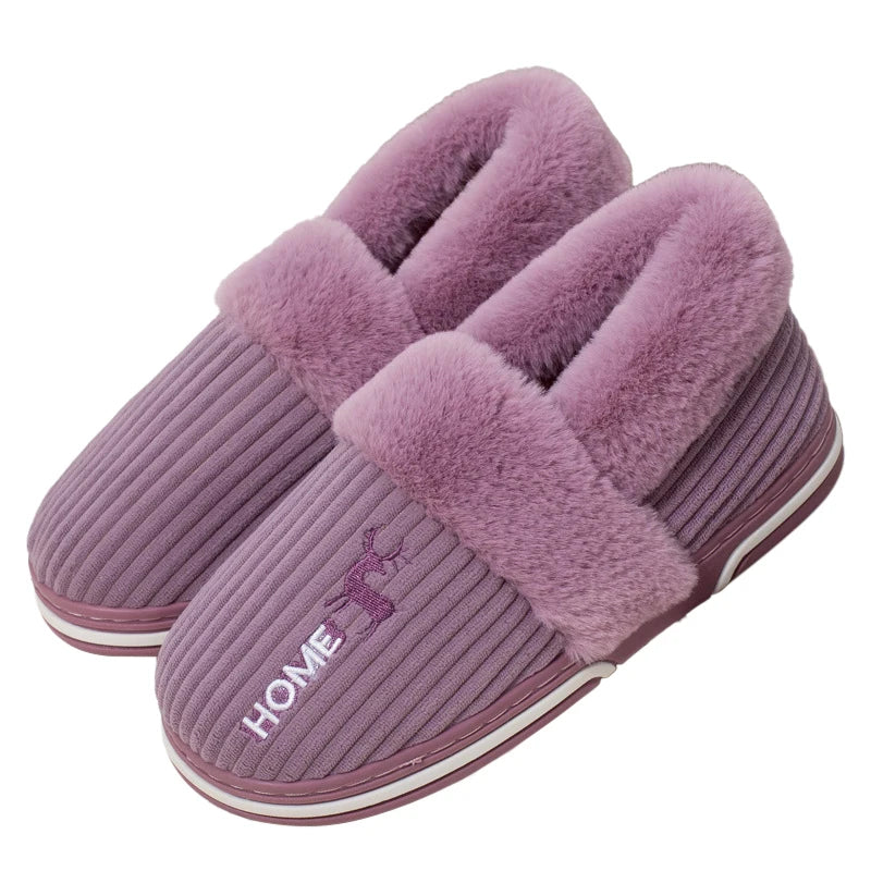 Comwarm New Women Slippers Winter Warm Plush Fur Antiskid Cloud Slippers Outdoor Breathable Thick Flat Sole Soft Home Slippers