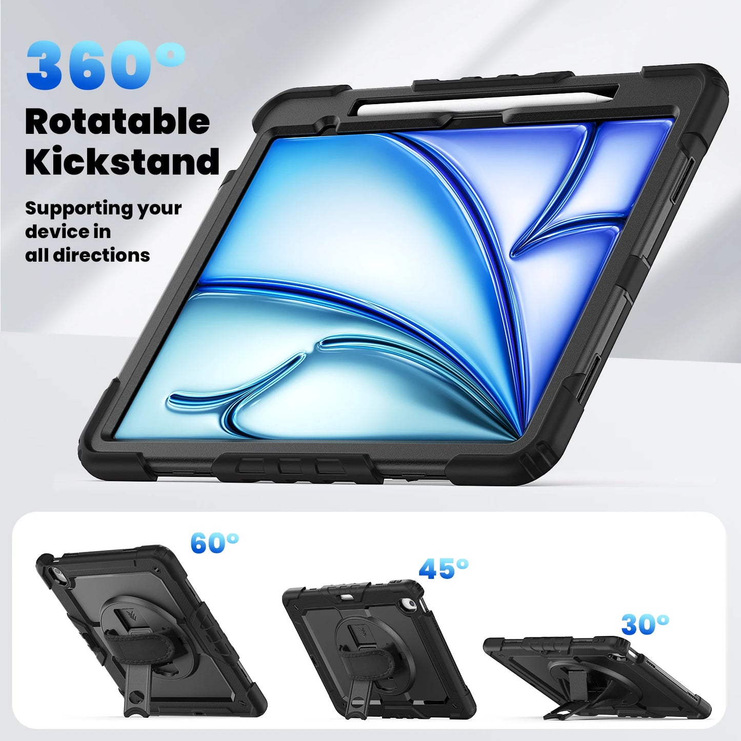 Rotating Stand Case For iPad Pro Air 13 2024 A2898 A2903 A2904 A2925 A2926 A3007 Cover With Screen Protector Hand Shoulder Strap