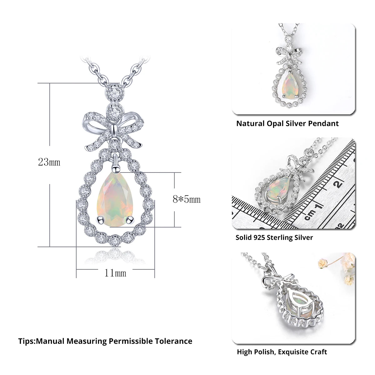 Natural Opal Pendant Solid Sterling Silver Rhodium Plated Fine Jewelrys 0.5 Carats Faced Gemstone Sweet Romantic Style Gifts