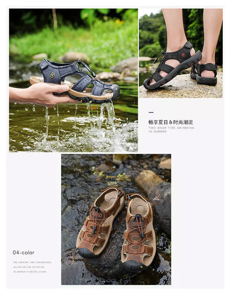 2023 Genuine Leather Men Shoes Summer New Large Size Men's Sandals Men Sandals Fashion Sandals Slippers Big Size 38-47