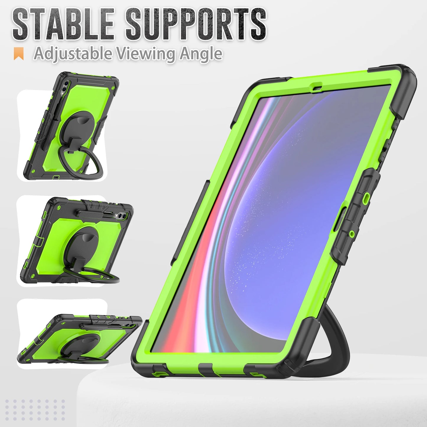 Rotatable Armor Case Universal For Galaxy Tab S10 S9 FE Plus 12.4inch SM-X820 X826 X810 X816 X610 X616 Heavy Duty Cover 3-Layers