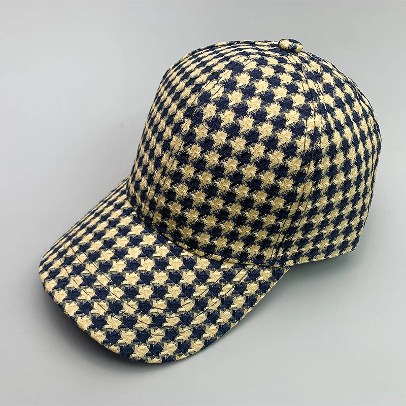 Retro Fashion British style Houndstooth Men Women Baseball Hats Cotton Breathable Streetwear Classic Casual Sport Unisex Caps