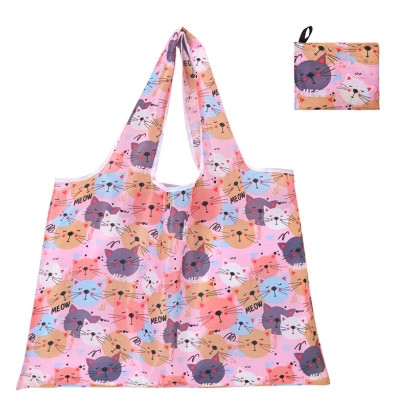 Reusable Folding Shopping Bag Eco-friendly Supermarket Tote Bags Portable Cartoon Animal Lemo Strawberry Printing Grocery Bag