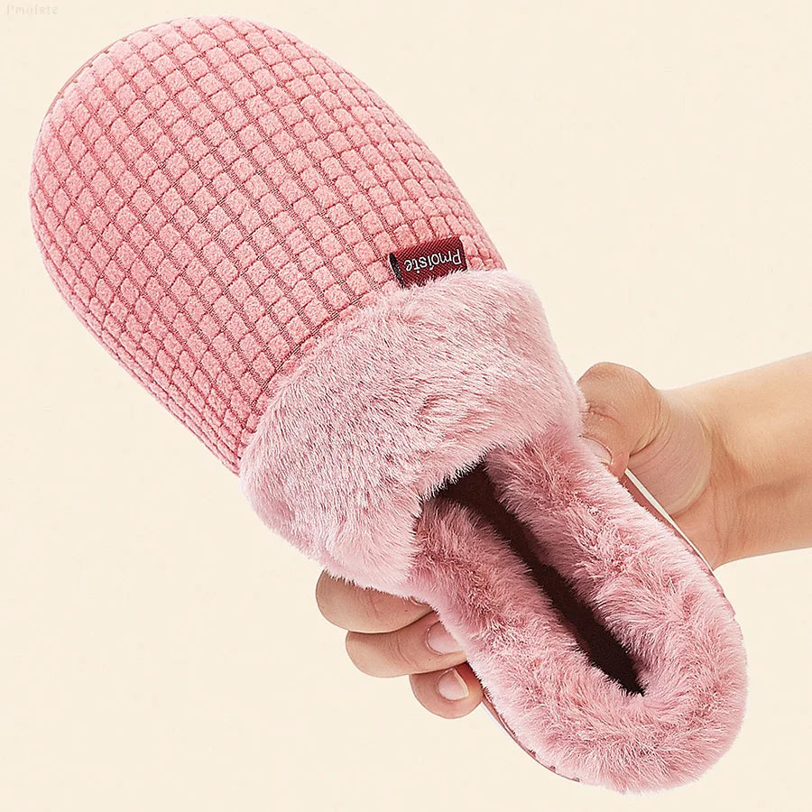 Winter Home Slippers for Women Bedroom Anti-slip House Cotton Shoes Warm Plush Couples Indoor Slippers