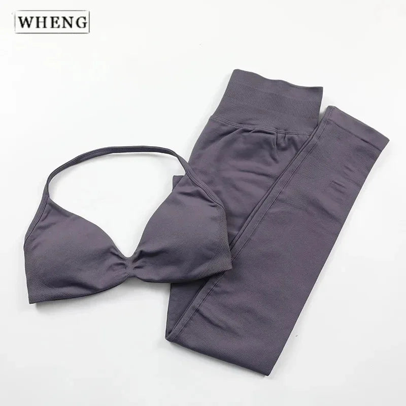 Four Seasons New Gym Fashion Yoga Gym Clothing Hip Pants Neck Bra Comfortable Dopamine Pilates Set