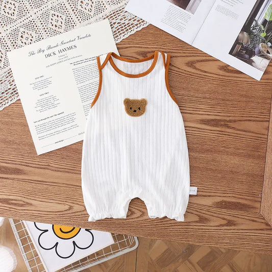 Summer Infant Newborn Baby Overalls Romper Bear Embroidery Sleeveless Boys Jumpsuits Toddler Girls Outfit Clothing