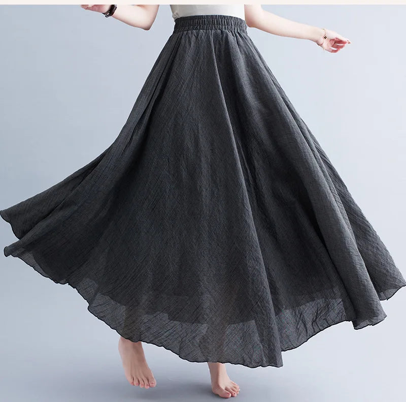 Fashion Cotton Linen Clothes Women Skirts Maxi Y2k Elegant Streetwear Saia Ropa Mujer Casual Vestido Long Skirt Faldas Harajuku