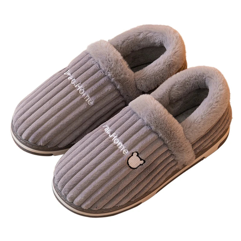 Comwarm New Women Slippers Winter Warm Plush Fur Antiskid Cloud Slippers Outdoor Breathable Thick Flat Sole Soft Home Slippers