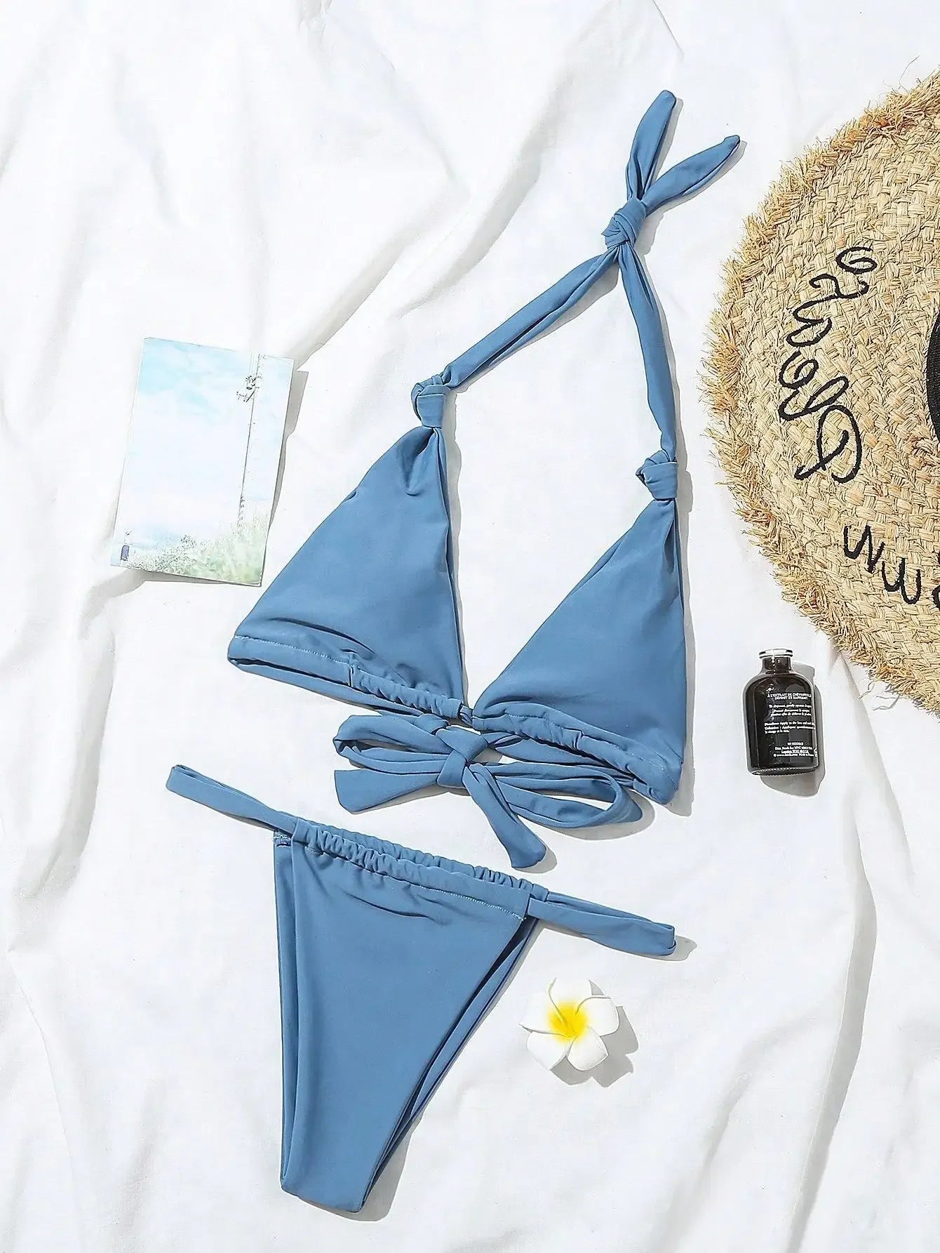 2PCS Women's Sexy Summer Pleated Lace With Backless Beach Vacation Bikini