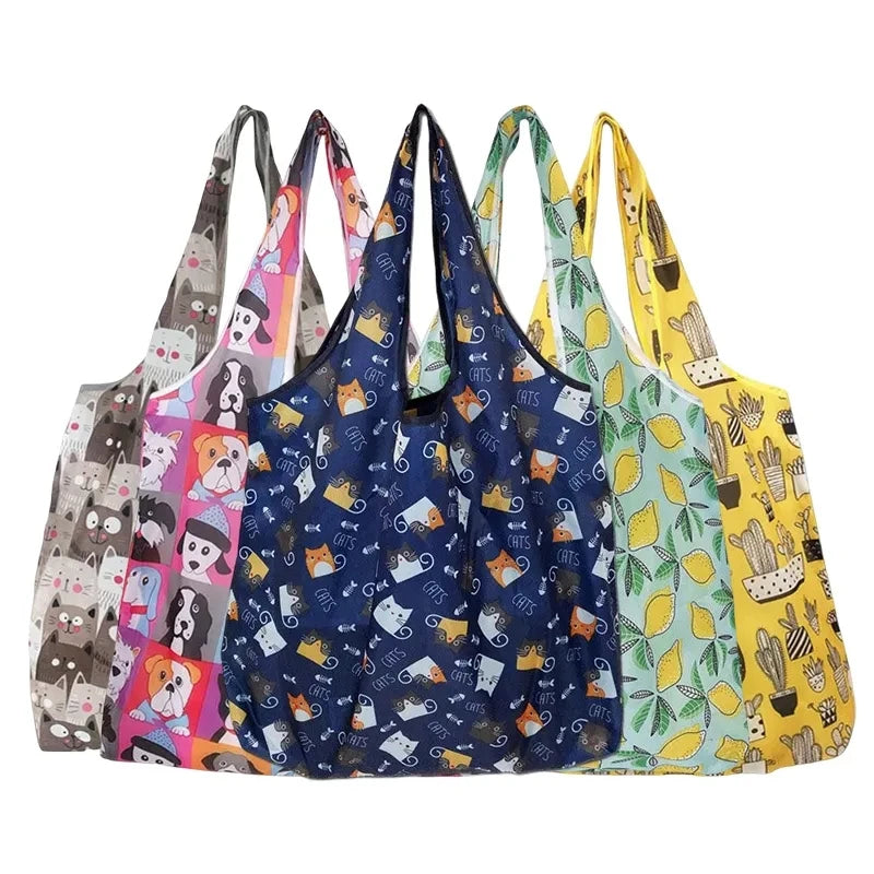 Foldable Shopping Bag Reusable Travel Grocery Bag Eco-Friendly Beach Toy Storage Bags Lemon Printing Tote Pouch Bag Package