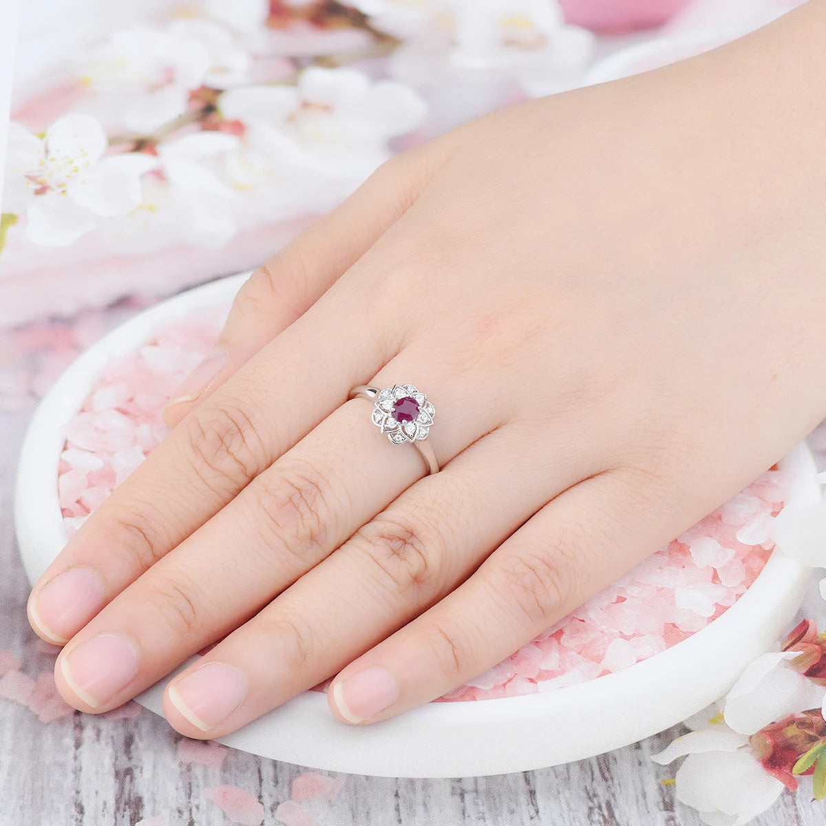 Natural Precious Gemstone Ruby Sterling Silver Rings 0.3 Carats Genuine Gemstone Romantic Style S925 Fine Jewelrys Engagement