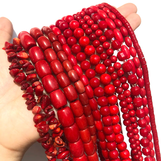 Natural Red Coral Gem Stone Irregular Chip Drum Drop Rice Round Loose Beads for Jewelry Making DIY Bracelet Necklace Handmade