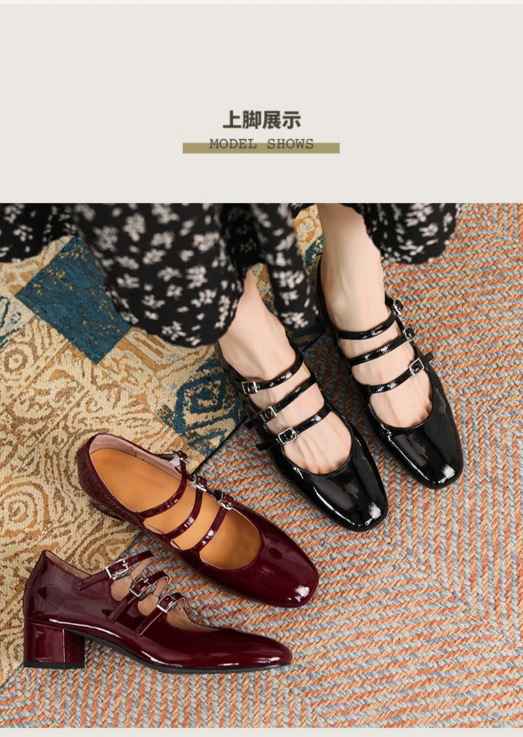 2023 new Women's pumps Natural Leather 22-24.5cm Cow patent leather upper square shoes full leather shoes