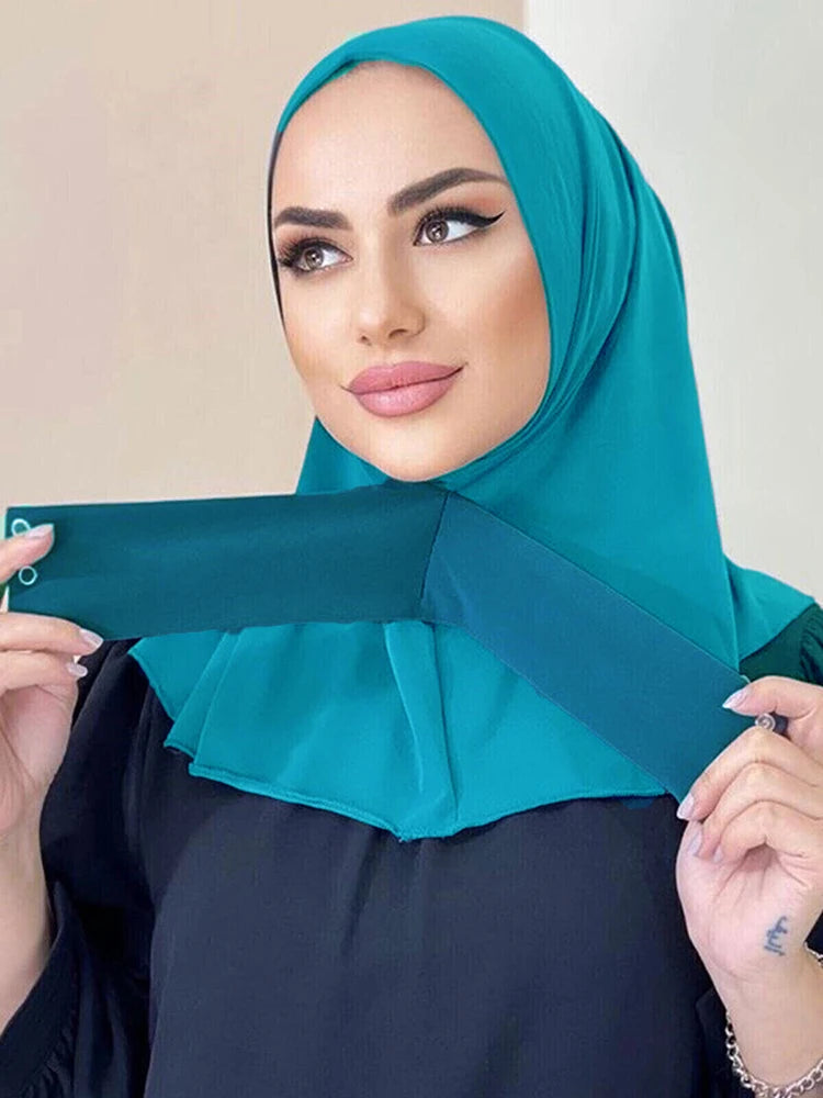 New Modal Muslim Hijab Cap Strap Button Instant Undercap Head Wrap For Women Inner Solid Color Adjustable Elastic Islam Turban