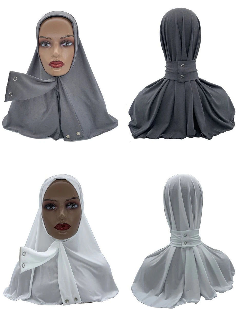 Classical Islam Women Ready To Wear Snap Fastener Hijabs For Woman Full Cover Head Wraps Scarf Turban Caps Turbante Mujer