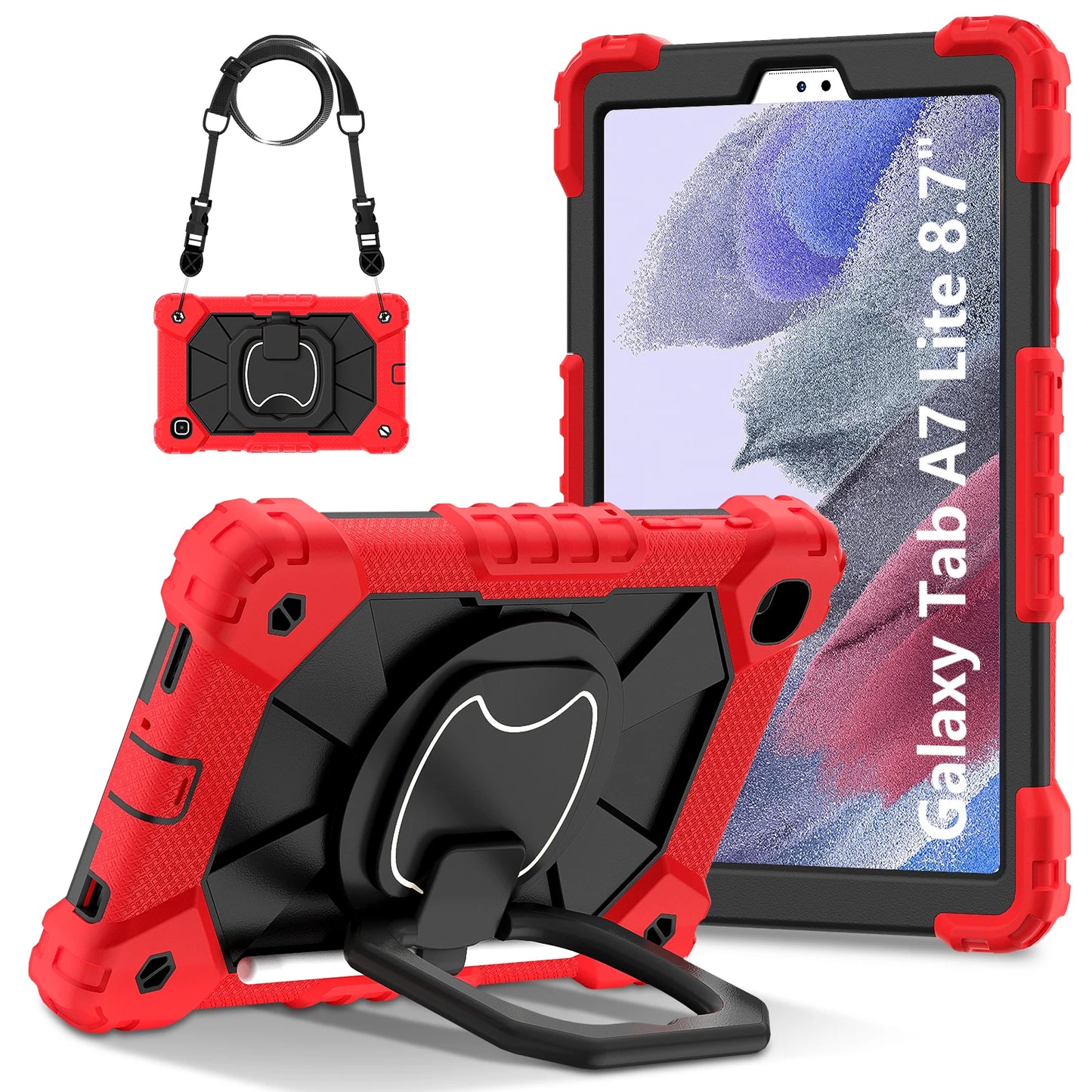 Armor Stand Case For Samsung Galaxy Tab A7 Lite 8.7 2021 SM-T220 SM-T225 Heavy Duty Cover With Neck Strap Rotatble Handle Grip