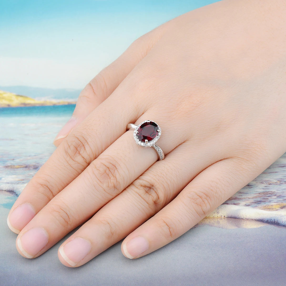 Natural Garnet 925 Sterling Silver Ring 2.8 Carats Genuine Gemstone Birthday Gift Classic Style Fine Jewelry