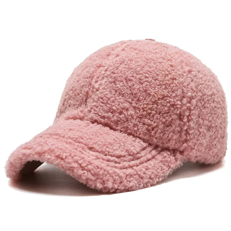 Big Head Solid Artificial Lamb Wool Baseball Cap Women Men Autumn Winter Hats Keep Warm Cap Plush Baseball Caps Outdoor  Dad Hat