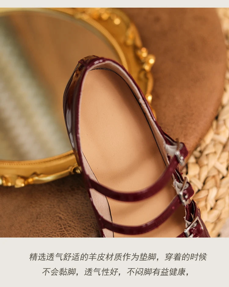 2023 new Women's pumps Natural Leather 22-24.5cm Cow patent leather upper square shoes full leather shoes