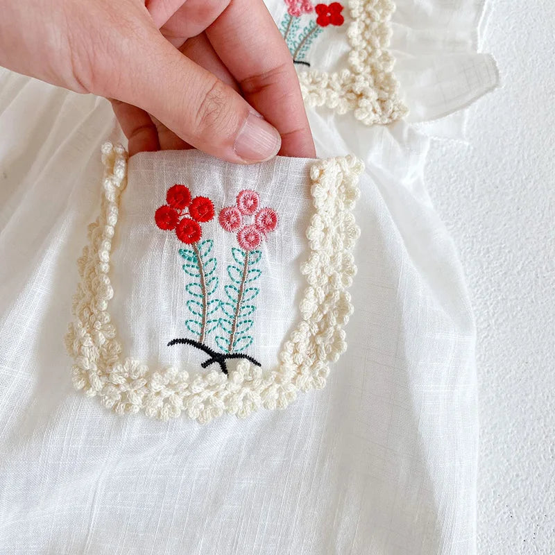 Summer Baby Bodysuits Infant Girls Dress Embroidery Flower One Piece Baby Clothing