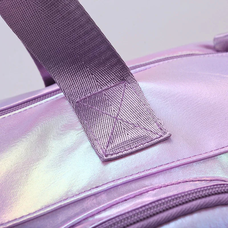 Holographic Glamour Duffel Bag - Spacious,Stylish Shoulder Tote with Shoe Compartment for Effortless Weekend Escapes -