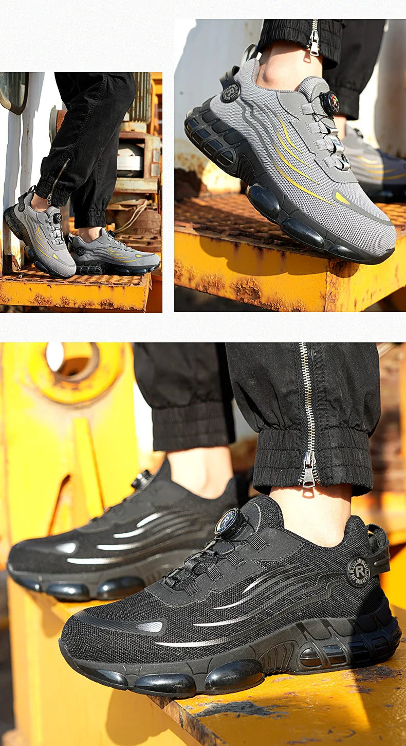 Rotary Button Safety Shoes Men Steel Toe Sneakers Puncture Proof Work Safety Boots Air Cushion Sport Work Shoes Anti-smash Boots