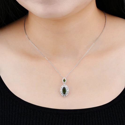 Natural Green Diopside 925 Sterling Silver Pendant 1.8 Carats Genuine Gemstone Special Style Fine Jewelry for Engagement Gift